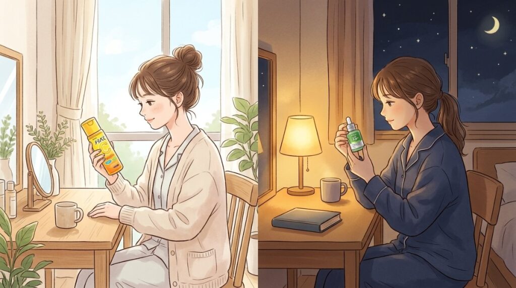 アヌアのアゼライン酸とメラノCCを朝と夜で併用する2つの使い分け