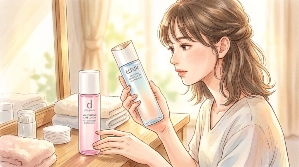 エリクシールとdプログラムの化粧水を7項目で比較！おすすめと使い分けを解説！